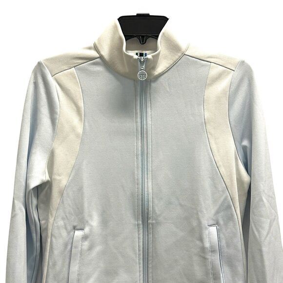 Tory Burch Sport Track Jacket Womens Light Blue/White Pockets Zipper Size Small - Picture 2 of 9